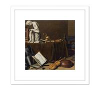 Pieter Claesz Vanitas Still Life With The Spinario 8X8 Inch Square Wooden Framed Wall Art Print Picture with Mount Artery8 White One Size