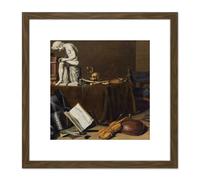 Pieter Claesz Vanitas Still Life With The Spinario 8X8 Inch Square Wooden Framed Wall Art Print Picture with Mount Artery8 Brown One Size