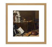 Pieter Claesz Vanitas Still Life With The Spinario 8X8 Inch Square Wooden Framed Wall Art Print Picture with Mount Artery8 Light Oak One Size