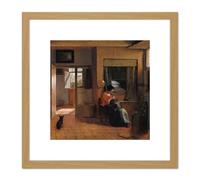 Pieter De Hooch Mother Delousing Her Child'S Hair 8X8 Inch Square Wooden Framed Wall Art Print Picture with Mount Artery8 Light Oak One Size