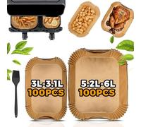 Pietuley 200PCS Air Fryer Liners for Philips Dual Air Fryer 3000 Series 3L & 6L, Dual Air Fryer Accessories for Tefal 5.2L & 3.1L, Disposable Paper Liners for Cookwise 3L & 6L / Philips NA350/00 9L
