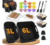 Pietuley 28Pcs Silicone Air Fryer Accessories for Philips Dual Basket Air Fryer 3000 Series 6L/3L, Reusable Dual Silicone Air Fryer Liners Racks Set for Philips NA350/00 9L & Tefal Easy Fry 5.2L/3.1L