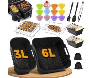 Pietuley 28Pcs Silicone Air Fryer Accessories for Philips Dual Basket Air Fryer 3000 Series 6L/3L, Reusable Dual Silicone Air Fryer Liners Racks Set for Philips NA350/00 9L & Tefal Easy Fry 5.2L/3.1L