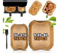 Pietuley Air Fryer Liners for Philips Dual Air Fryer 3000 Series 3L & 6L, Dual Air Fryer Accessories for Tefal 5.2L & 3.1L, Disposable Paper Liners for Cookwise 3L & 6L / Philips NA350/00 9L (150PCS)