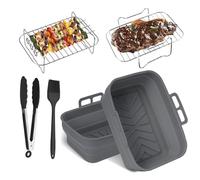 Pietuley Foldable Silicone Air Fryer Liner, Set of 6 Air Fryer Accessories for Ninja Dual AF300UK,Tower T17088 T17099,Tefal Easy Fry, Salter etc Including Air Fryer Racks, Reusable Air Fryer Liner