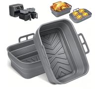 Pietuley Silicone Air Fryer Liners for Ninja Dual AF300UK/AF400UK/AF451UK, 2PCS Foldable Tower Basket T17088, Air Fryer Accessories Reusable Insert for 7.6L- 9.5L Baskets, Airfryer Baking Tray