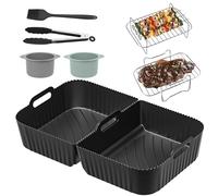 Pietuley Silicone Air Fryer Liners for Ninja Flex Drawer Air Fryer Accessories AF500UK/ Ninja Foodi Flexdrawer Dual Air Fryer 10.4L, Including Air Fryer Racks, Large Poached Egg Moulds (Set of 8)