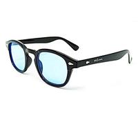 Pif Wear Sunglasses Johnny Depp Men Women Oval Frame Shiny Black CR39 Blue Lenses Gift Soft Case and Cloth John 1