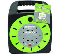PIFCO 4 Way 25M Heavy Duty Extension Reel With Re-Settable Safety Cutout-13A 230-240V AC-PIF2071/Green Colour
