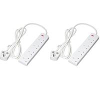 Pifco 4 Way 3Pin Plug 13A 250V Extension Lead with 2 Metre Cable, White (Pack of 2)