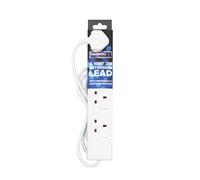 Pifco 4 Way UK 3Pin Plug 13A 250V Extension Lead with 2 Metre Cable and Single Plug Switches - Neon Power On Indicator - White