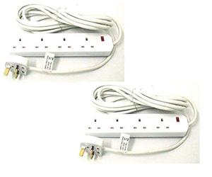 PIFCO 4 Way UK 3Pin Plug 13amp Extension Lead with 5 Metre Cable - Neon Power On Indicator - White - 2 Pack