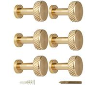 Piffny Screw Mount Round Hooks Constructed of Stainless Steel for Towels, Robes, Hats, Jackets in The Bathroom, Bedroom, Kitchen, Entry, and Backyard BBQ Pool Deck - Knurled Gold, 6 Pack
