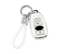 PIFOOG Key Fob Cover for Subaru TPU Keys Case Shell Protector 4 Button Bling Keychain for Subaru Outback Crosstrek Ascent Impreza Forest WRX BRZ Legacy Girly Women Silver White