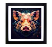 Pig Abstract Art No.1 Framed Print | 18x18 Inch Black Framed Wall Art | Ready to Hang | Abstract Fantasy Picture | Living Room Bedroom Lounge Office