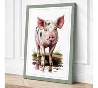 Pig at Rest Rustic Canvas Wall Art Print 24x16 Inch (61 x 41 cm)