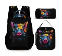Pig Backpack 3 Piece Set for Kids Age 8, Animal Piglet Bookbag School Supplies Bundle Year 1 for Girls Outdoor Learning Family Trips and Weekend Adventures