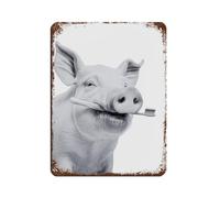 Pig Bathroom Art Brushing Teeth Retro Poster Metal Tin Sign Chic Art Retro Iron Painting Bar People Cave Cafe Family Garage Poster Wall Decoration 12x16inch(30x40cm)