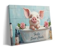 Pig Bathroom Wall Art Cute Pig in The Bathtub Picture Farm Animal Canvas Prints Country Bathroom Quotes Painting Funny Pink Pigs Poster Toilet Decor Picture Canvas Wall Paint Arts Decor Modern Home Ar