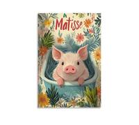 Pig Bathroom Wall Art Cute Piglet in Tub Canvas Poster Funny Animal Print for Farmhouse Bathroom Decor Pet Lover Gift Farm-Themed Nursery Guest Bath Wall Decor Gift 24x36inch(60x90cm) Unframe