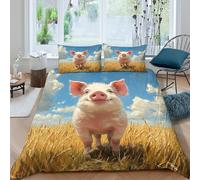 Pig Bedding Set, Duvet Cover, 3D Print 3 Piece, Microfiber Heritage Piglet Beddings Super Soft Breathable Double（200x200cm）
