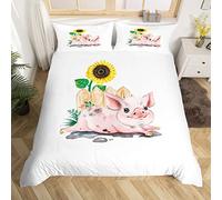 Pig Bedding Set for Girls Kids Cartoon Pigs Comforter Cover Set Room Decorative Sunflower Duvet Cover Cute Pet Farm Animal Peppa Pig Pink Yellow White Bedspread Cover Single Size 2Pcs Bedclothes