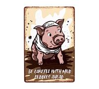 Pig Beware Of The Mud Wall Metal Sign Novelty Tin Sign Funny Plaque Tin For House Garage Garden