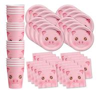 Pig Birthday Party Supplies Set Plates Napkins Cups Tableware Kit for 16