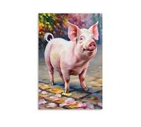 Pig Canvas Wall Art Colorful Plants Print On Canvas Artwork for Living Room And Bedroom Decoration Gift 16x24inch(40x60cm)