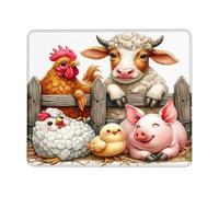 Pig Computer Mouse Pad Funny Farmhouse Animal Cute Cow Chicken Sheep Wood Plank Grey Brown Pink Polyester Rubber Wipeable Decorative Desk Home Library Mousepad for Work Square 9.5x7.9 Inch