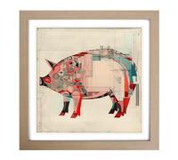 Pig Constructivism No.1 Framed Print | 18x18 Inch Oak Framed Wall Art | Ready to Hang | Modern Historical Picture | Living Room Bedroom Lounge Office