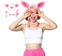 Pig Costume Set Pink Pig Ear Headband Pigs Nose Bow Tie Pigs Tail Fancy Animal Cosplay Halloween Christmas Cosplay