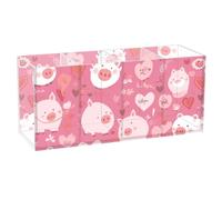 Pig Country Style Valentine Cartoon Peach Acrylic Pencil Holder 4 Compartments Clear Plastic Desk Organization for BedroomSupplies