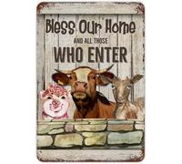 Pig Cow Donkey Metal Sign Bless Our Home And All Those Who Enter Tin Sign Farm Animal Iron Poster Painting Autumn Decorations Farmhouse Nature Sign Weddings Gift For Friends Family 5.5x8 Inch