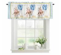 Pig Cow Valances for Windows, Hen Chicks Blue Balloons Watercolor Animal Yellow Border Striped Rod Pocket Valance Short Window Treatments Curtains for Kitchen Bathroom Bedroom Decor, 42 x 12 Inches