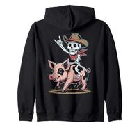 Pig Cowboy Skeleton Farm Halloween Zip Hoodie