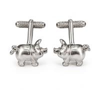 Pig Cufflinks for Men - Onyx Art CK378 Silver-Tone 3D Farm Animal Cuff Links, Farmer Pig Lover Novelty Gift for Weddings & Formal Shirts