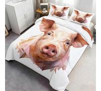 Pig Duvet Cover Queen 230x220 cm Quilt Covers with 2 Pillowcases, 3d Piglet Print Bedding Set, Children's Ultra-Fine Fiber Duvet Cover with Zipper Ties