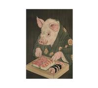 Pig Eating Sushi Kitchen Poster Canvas Poster Bedroom Decor Landscape Office Room Decor Gift 08x12inch(20x30cm)
