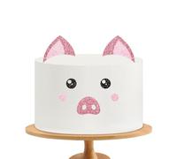Pig Face Cake Topper, Pig Birthday Cake Decor, Pink Glitter Oink Pig Eyes Nose Dessert Cake Topper for Baby Shower, Farm Animal Party Decoration