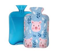 Pig Face Leaves Pattern Hot Water Bottle with Cover, 2L PVC Hot Water Bag for Pain Relief, Hand Foot Warmer, Hot & Cold Therapy with Removable Cover, Gift for Women Kids Family