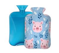 Pig Face Leaves Pattern Hot Water Bottle with Cover, 2L PVC Hot Water Bag with Soft Cover, Reusable Heating Pad for Pain Relief Warm Hands Waist Abdomen Feet & Bed