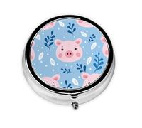 Pig Face Leaves Pattern Round Pill Box with 3 Compartments, Mini Metal Pill Organizer for Purse or Pocket, Lightweight Portable for Daily Use Gifts Travel