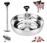 Pig Feeding Bowl, Durable Stainless Steel Piglet Trough, Pig Food Feeder Four Slots Tray Sow Milk Trough,Livestock Fodder Food Tray Bowl for Household Farm Piglet Cattle,Easy to Clean (32cm with Rod)