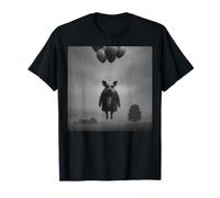 Pig Flying in Glasses and Coat Lifted by Balloons Over Count T-Shirt