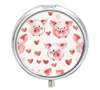 Pig Heart Pill Case Box with 3 Compartment Medicine Vitamin Organizer for Purse Pocket 5x5cm