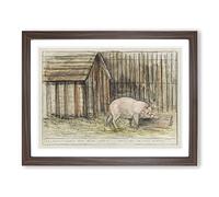 Pig In A Farm By Theo Van Hoytema Classic Painting Framed Wall Art Print, Ready to Hang Picture for Living Room Bedroom Home Office Décor, Walnut A3 (46 x 34 cm)