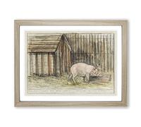 Pig In A Farm By Theo Van Hoytema Classic Painting Framed Wall Art Print, Ready to Hang Picture for Living Room Bedroom Home Office Décor, Oak A2 (64 x 46 cm)