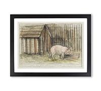 Pig In A Farm By Theo Van Hoytema Classic Painting Framed Wall Art Print, Ready to Hang Picture for Living Room Bedroom Home Office Décor, Black A2 (64 x 46 cm)