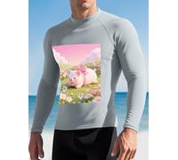 Pig in Heart Garden Men's Rash Guard Swim Shirts UPF 50+ Long Sleeve Compression Surfing Wetsuit Top Quick Dry